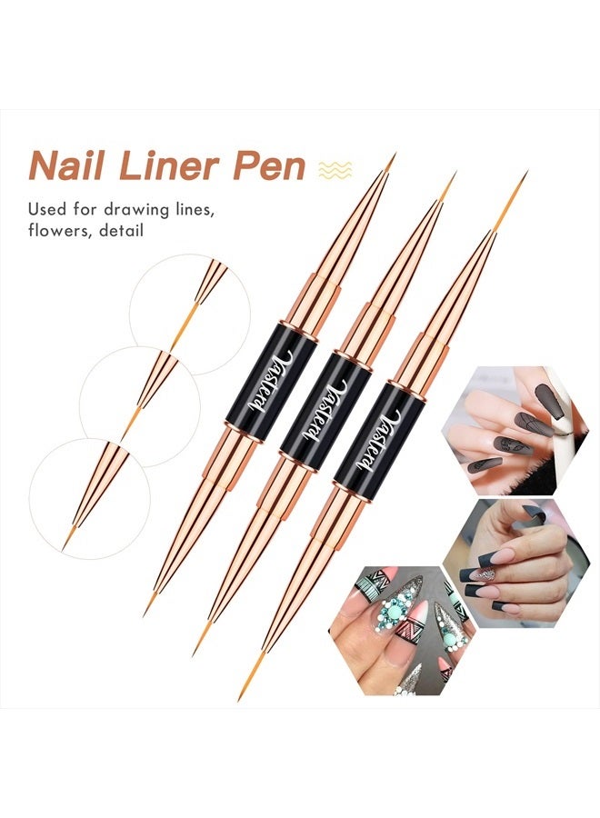Yasterd Nail Art Brush Set Professional- 5pcs Double-Ended Nail Art Brushes for Long Lines, Thin Liner brush for Nails Detail, Nail Design Brush Ombre Brush 3D Brush Kits for Gel Polish Acrylic Nail D - Image 5
