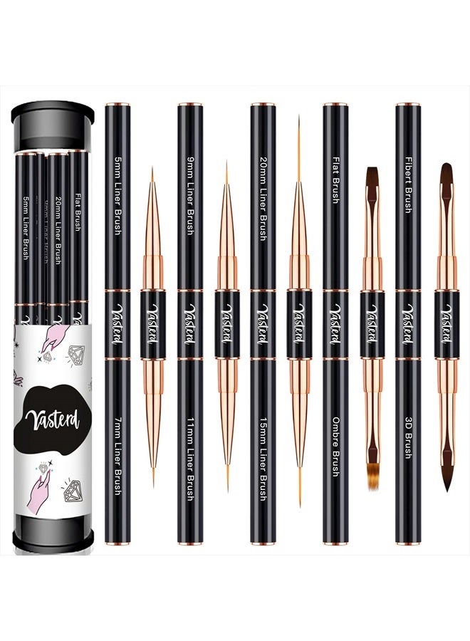 Yasterd Nail Art Brush Set Professional- 5pcs Double-Ended Nail Art Brushes for Long Lines, Thin Liner brush for Nails Detail, Nail Design Brush Ombre Brush 3D Brush Kits for Gel Polish Acrylic Nail D - Image 1