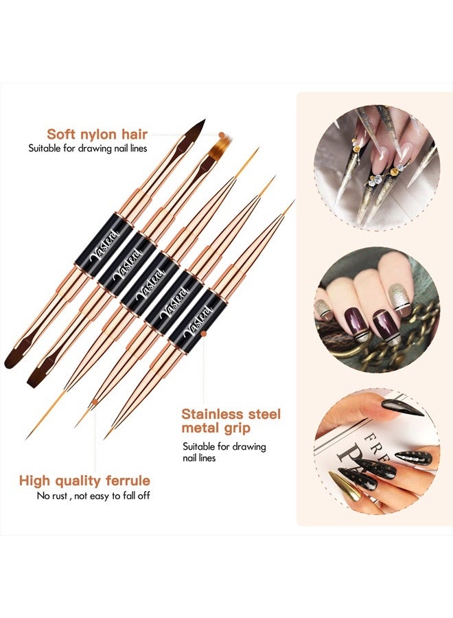 Yasterd Nail Art Brush Set Professional- 5pcs Double-Ended Nail Art Brushes for Long Lines, Thin Liner brush for Nails Detail, Nail Design Brush Ombre Brush 3D Brush Kits for Gel Polish Acrylic Nail D - Image 2