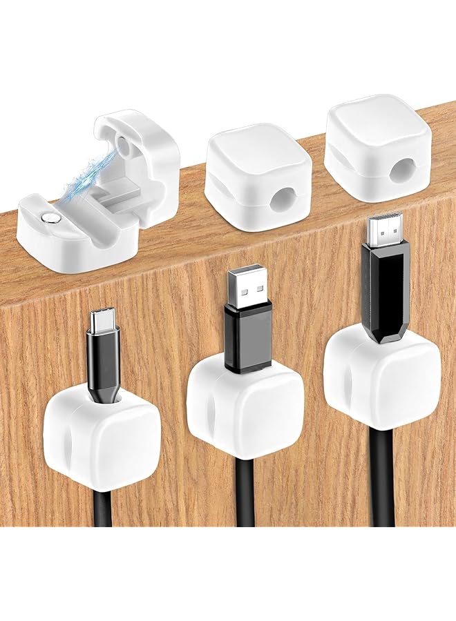 Green Tiger 6 Pcs Magnetic Cable Holder,Phone Charging Cable Keeper,Under Desk Cable Clips Management,Magnetic Cord Organize,Cord Holder for Home Office Desk Phone Car Wall,White
