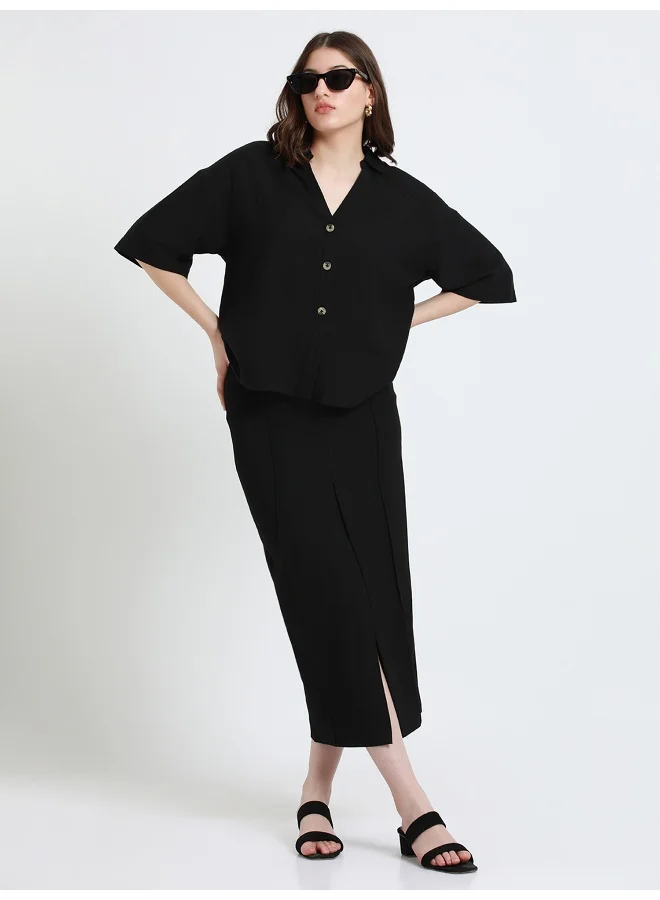 دينيس لينغو Black Shirt for Women - Cotton Viscose Flex, Regular Fit