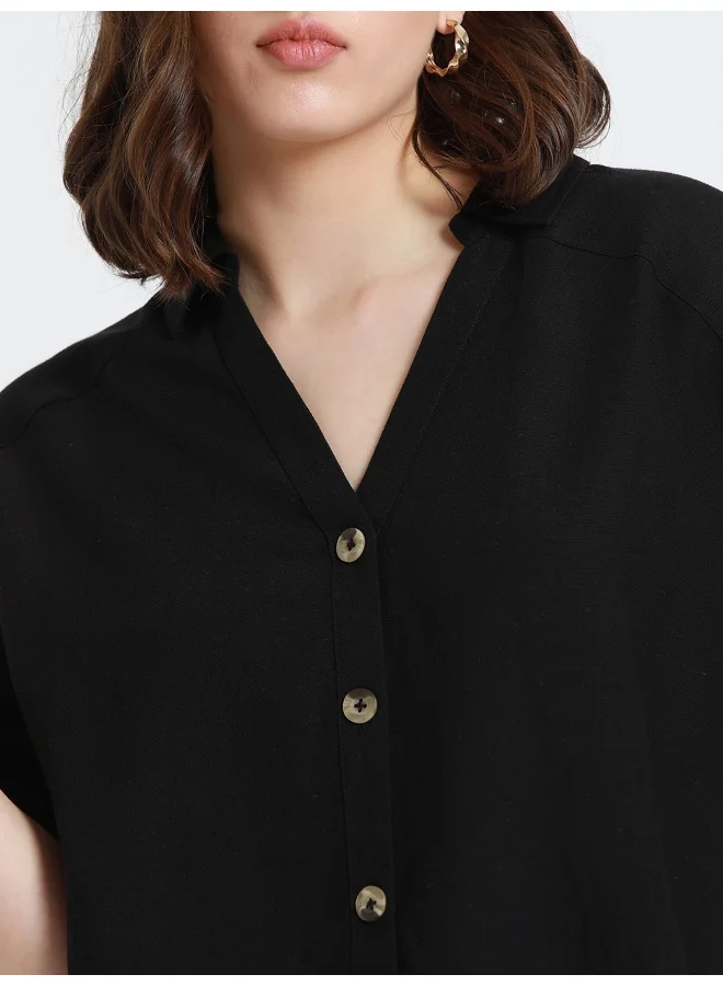 دينيس لينغو Black Shirt for Women - Cotton Viscose Flex, Regular Fit