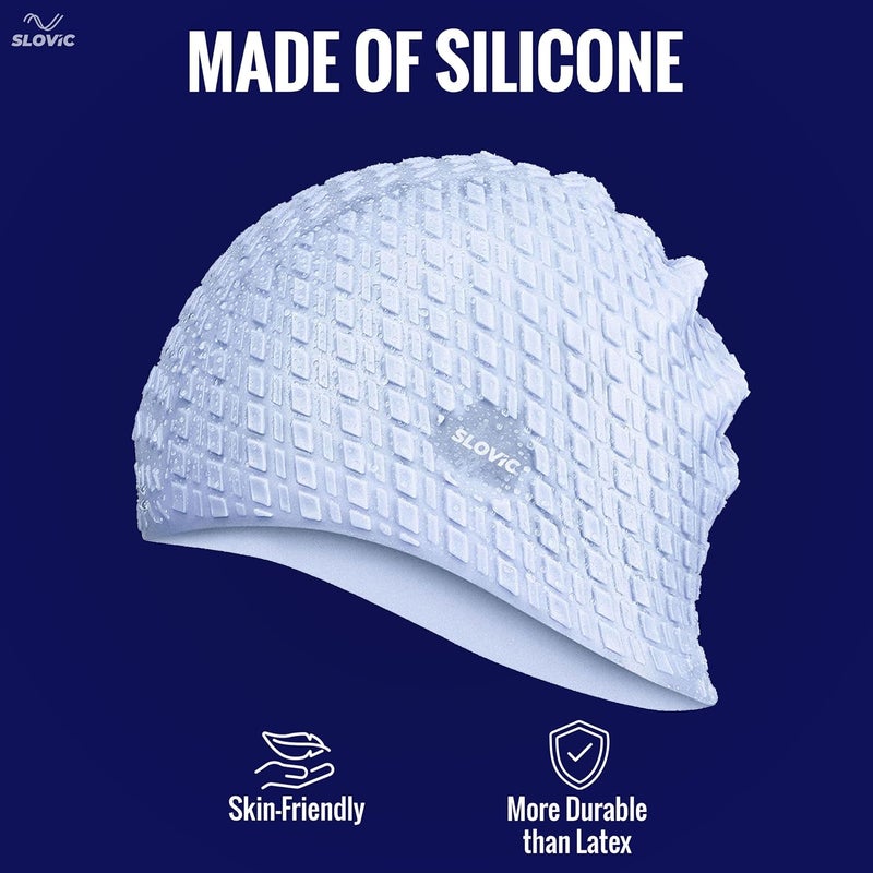 SLOVIC Swimming Cap for Men & Women [Blue] | Swimming Caps for Women with Long Hair | Swimming Accessories for Men & Women | Unisex & Waterproof Silicon Cap to Prevent Chemical Damage | Free Size - Image 4