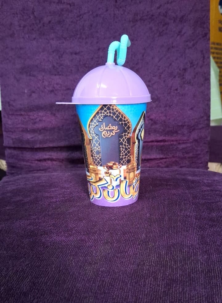 كوب أطفال متعدد الأستخدام مناسب للمدارس بتصميم كرتوني مع غطاء وماصة مرنة - بلاستيك آمن، مثالي للمشروبات الباردة  - Image 5