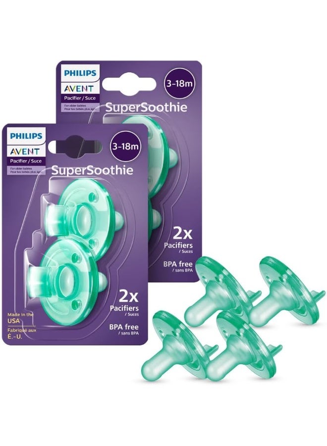 Avent Philips Avent Soothie 3-18 Month Orthodontic Baby Pacifiers, 100% Silicone Pacifiers, One Piece, BPA-Free, Green, 4 Pack - Image 1