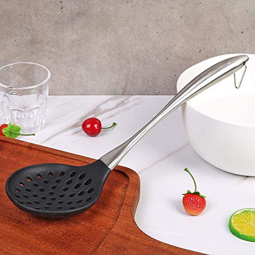 Ramkuwar Silicone Wok Skimmer Baking and Mixing Spatula Premium Slotted Spoon Scoop Strainer Colander BPA Free with Stainless Steel Handle for Non Stick Cookware - Image 5