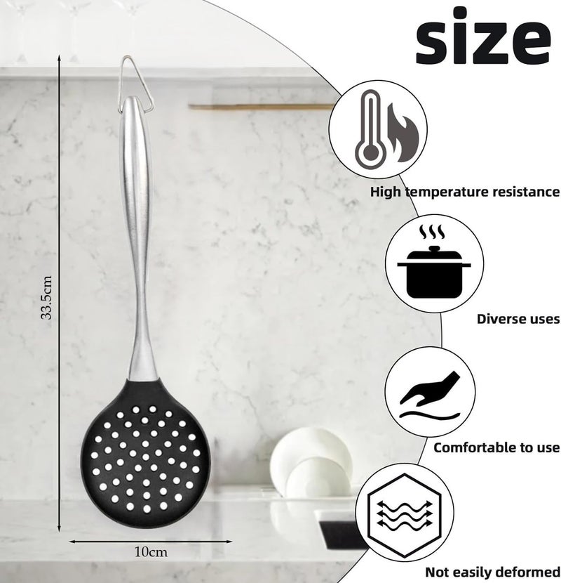 Ramkuwar Silicone Wok Skimmer Baking and Mixing Spatula Premium Slotted Spoon Scoop Strainer Colander BPA Free with Stainless Steel Handle for Non Stick Cookware - Image 2