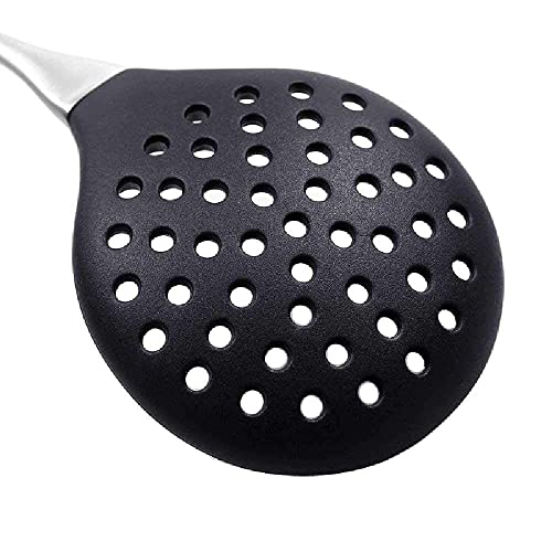 Ramkuwar Silicone Wok Skimmer Baking and Mixing Spatula Premium Slotted Spoon Scoop Strainer Colander BPA Free with Stainless Steel Handle for Non Stick Cookware - Image 4