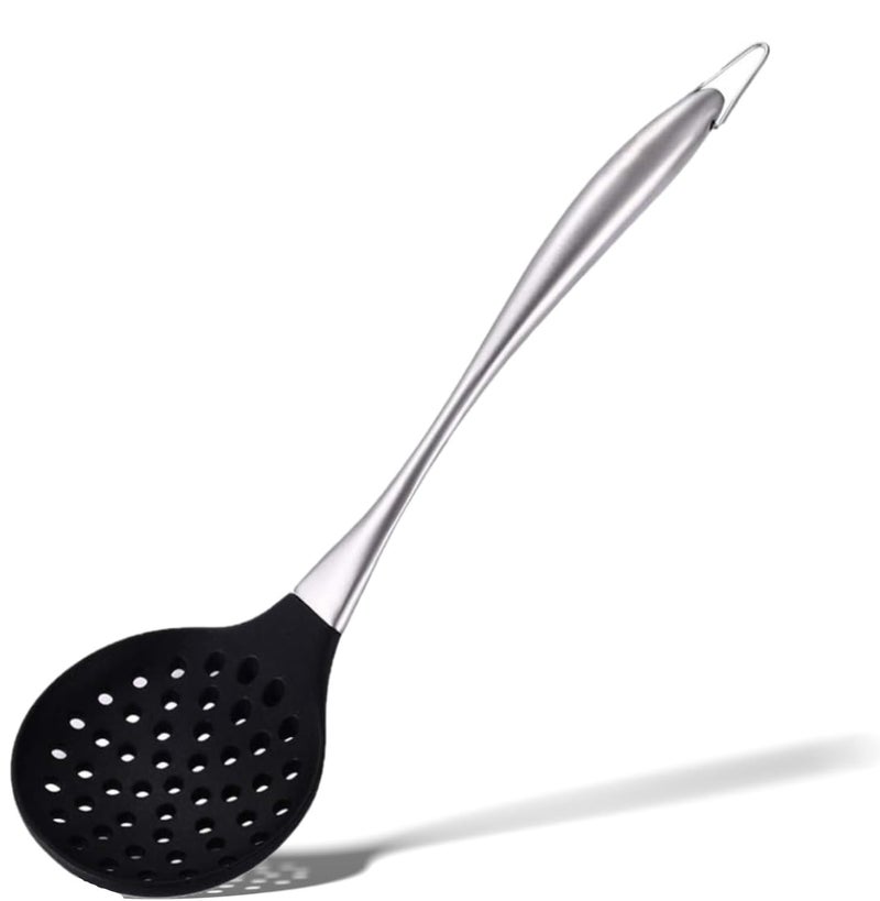 Ramkuwar Silicone Wok Skimmer Baking and Mixing Spatula Premium Slotted Spoon Scoop Strainer Colander BPA Free with Stainless Steel Handle for Non Stick Cookware - Image 1
