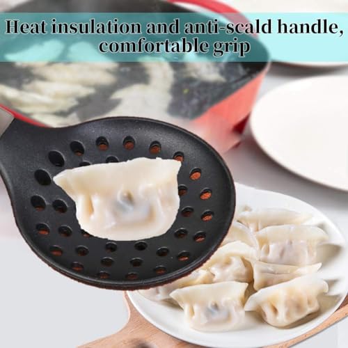 Ramkuwar Silicone Wok Skimmer Baking and Mixing Spatula Premium Slotted Spoon Scoop Strainer Colander BPA Free with Stainless Steel Handle for Non Stick Cookware - Image 3