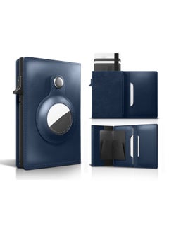 AirTag Wallet, Trackable Wallet with AirTag Holder, RFID-Blocking Minimalist Leather Wallet, Slim Leather Airtag Wallet, Men and Women, Smart Wallet, AirTag Not Included (Cobalt)