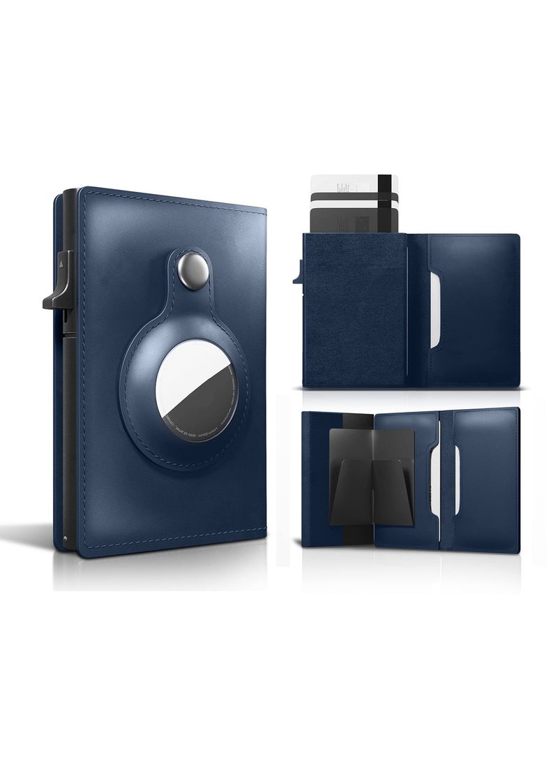 SYOSI - AirTag Wallet, Trackable Wallet with AirTag Holder, RFID-Blocking Minimalist Leather Wallet, Slim Leather Airtag Wallet, Men and Women, Smart Wallet, AirTag Not Included (Cobalt) - Image 1