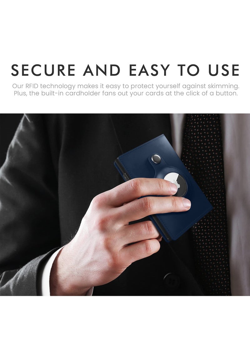 SYOSI - AirTag Wallet, Trackable Wallet with AirTag Holder, RFID-Blocking Minimalist Leather Wallet, Slim Leather Airtag Wallet, Men and Women, Smart Wallet, AirTag Not Included (Cobalt) - Image 1