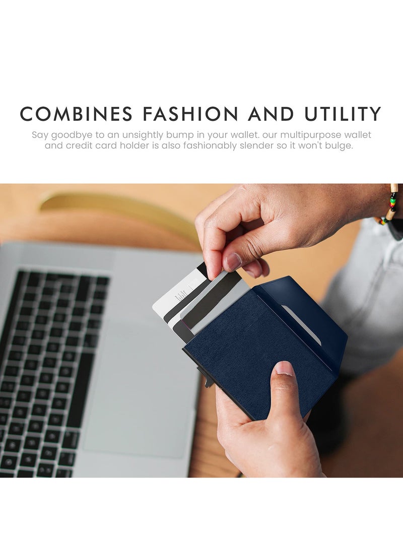 SYOSI - AirTag Wallet, Trackable Wallet with AirTag Holder, RFID-Blocking Minimalist Leather Wallet, Slim Leather Airtag Wallet, Men and Women, Smart Wallet, AirTag Not Included (Cobalt) - Image 1