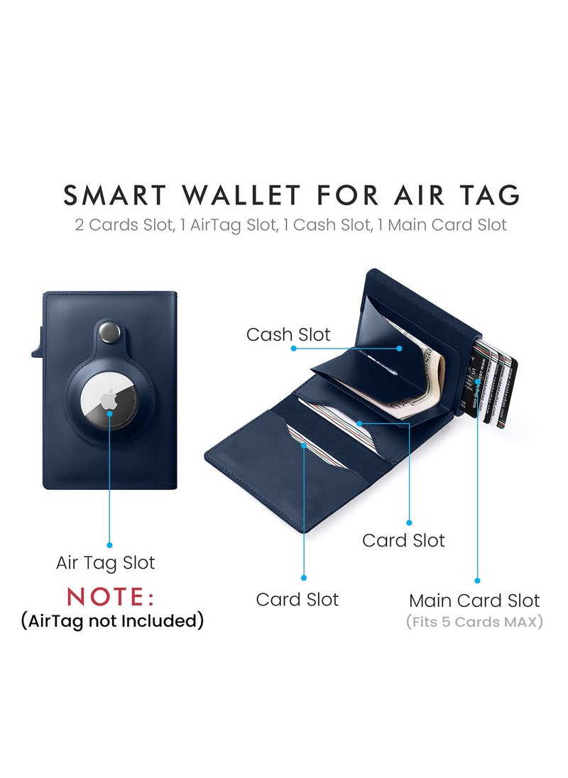 SYOSI - AirTag Wallet, Trackable Wallet with AirTag Holder, RFID-Blocking Minimalist Leather Wallet, Slim Leather Airtag Wallet, Men and Women, Smart Wallet, AirTag Not Included (Cobalt) - Image 1