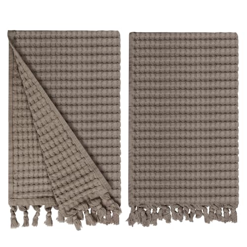 GILDEN TREE Decorative Waffle Hand Towels for Bathroom, 20x35 Large, Quick Drying Fingertip Towel, 2 Pack, Modern Style (Stone) - Image 1