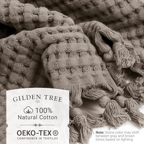 GILDEN TREE Decorative Waffle Hand Towels for Bathroom, 20x35 Large, Quick Drying Fingertip Towel, 2 Pack, Modern Style (Stone) - Image 2