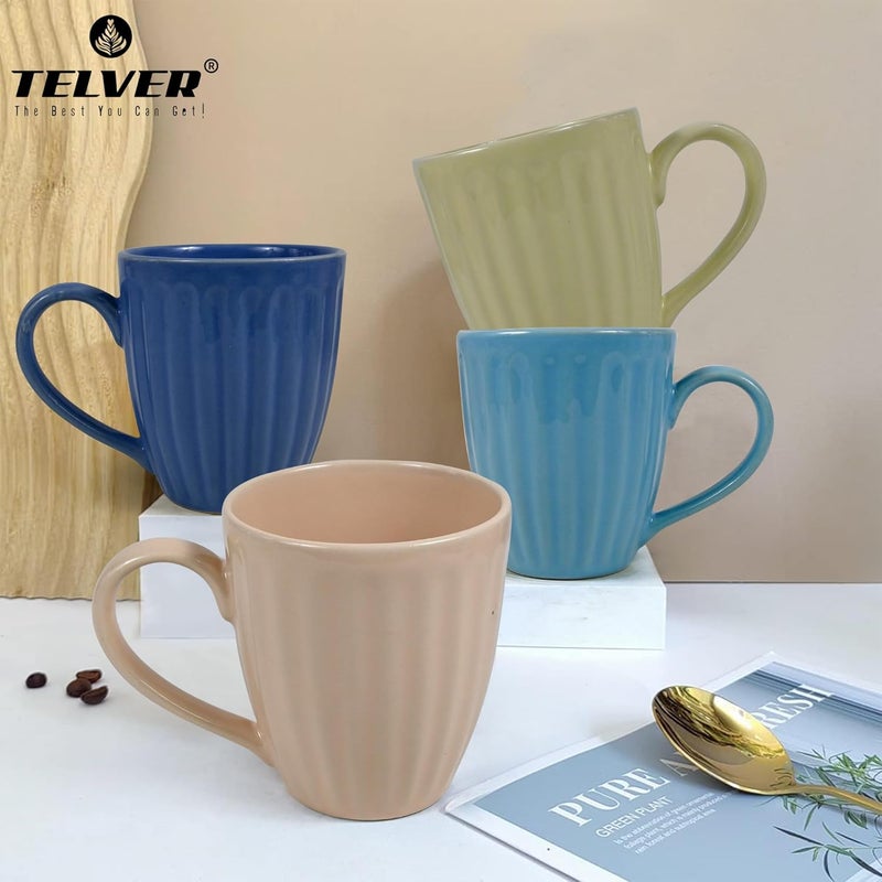 Telver Ceramic Multicolour Glossy Shiny Coffee Mug Set of 6 Multicolor Microwave and Dishwasher Safe 300 ml Big Size Mugs Pack of 6 - Image 4