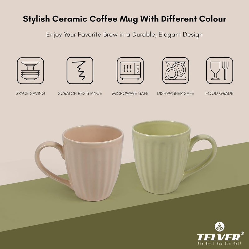 Telver Ceramic Multicolour Glossy Shiny Coffee Mug Set of 6 Multicolor Microwave and Dishwasher Safe 300 ml Big Size Mugs Pack of 6 - Image 3