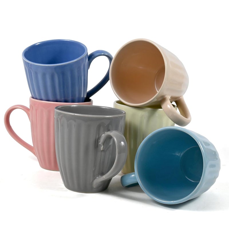 Telver Ceramic Multicolour Glossy Shiny Coffee Mug Set of 6 Multicolor Microwave and Dishwasher Safe 300 ml Big Size Mugs Pack of 6 - Image 5