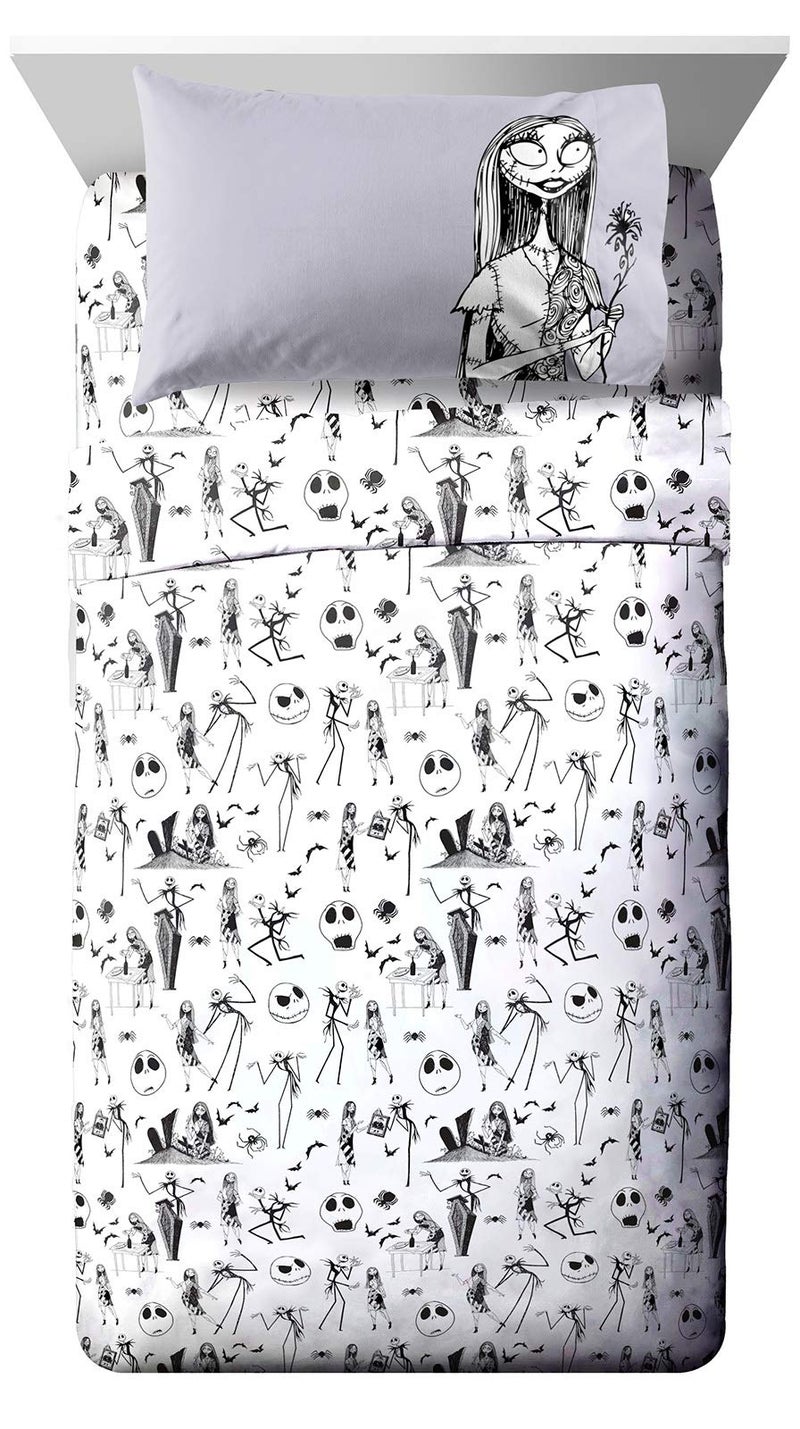 Jay Franco Kids Sheet Set with Fitted Flat Sheets  Pillow Cover  UltraSoft Bedding with Pillowcase for Room Decor White  Nightmare Before Christmas 3 Piece Twin
