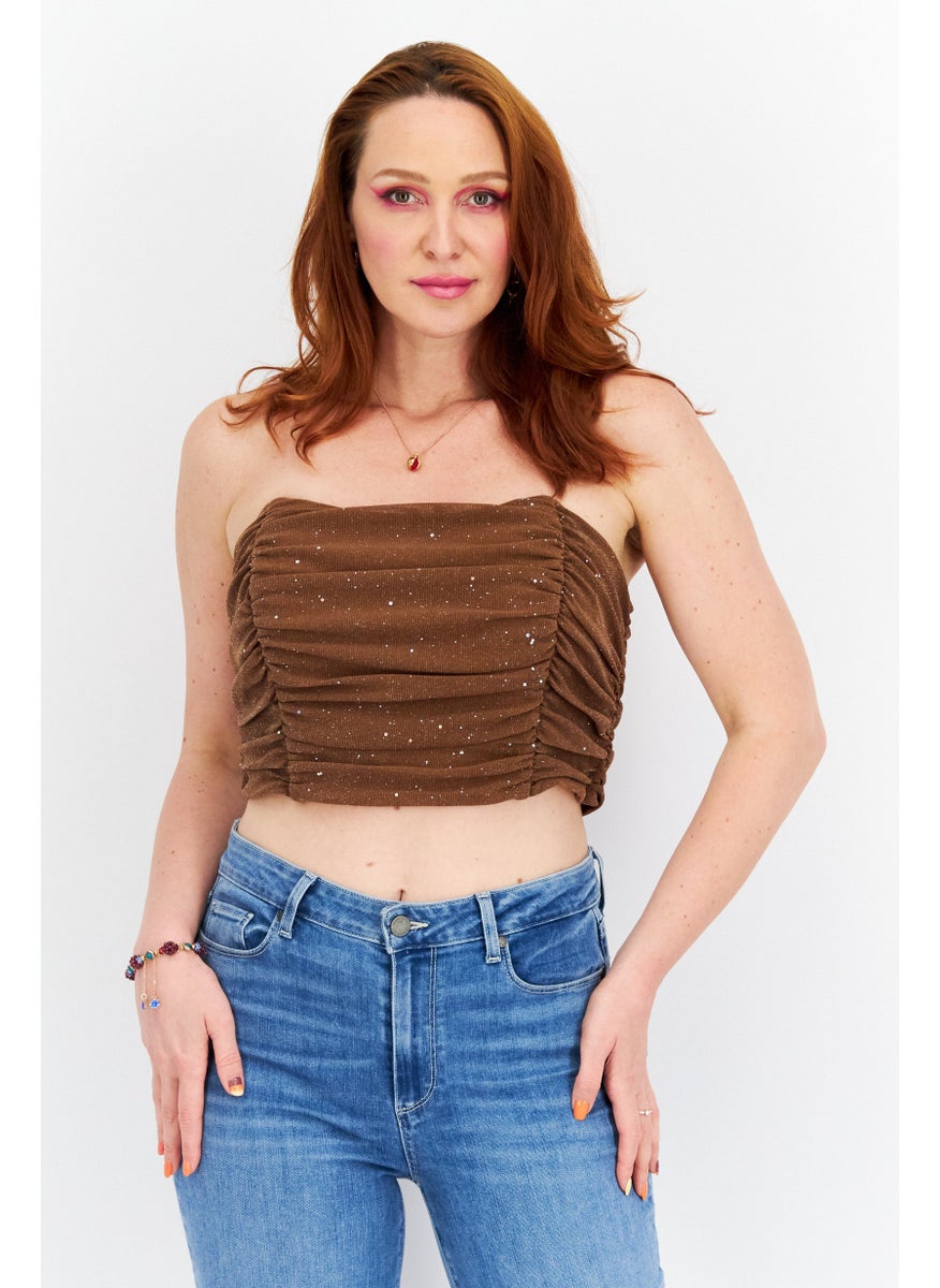 Women Straight Across Metallic Rushed Tube Top, Brown - pzsku/Z36E2B8F06568140242F5Z/45/_/1726109089/553b12b9-4b24-4cb8-ad58-7ddfb2118d6b