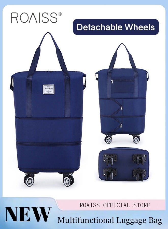 roaiss Multifunctional Luggage Bag for Unisex Premium Oxford Fabric Large Capacity Dry and Wet Separation Travel Bag Waterproof Wear Resistant Fitness Sports Bag with Detachable Caster Wheels Blue - Image 1