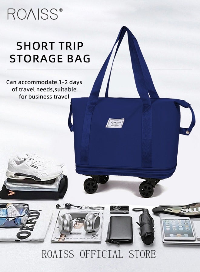 roaiss Multifunctional Luggage Bag for Unisex Premium Oxford Fabric Large Capacity Dry and Wet Separation Travel Bag Waterproof Wear Resistant Fitness Sports Bag with Detachable Caster Wheels Blue - Image 2