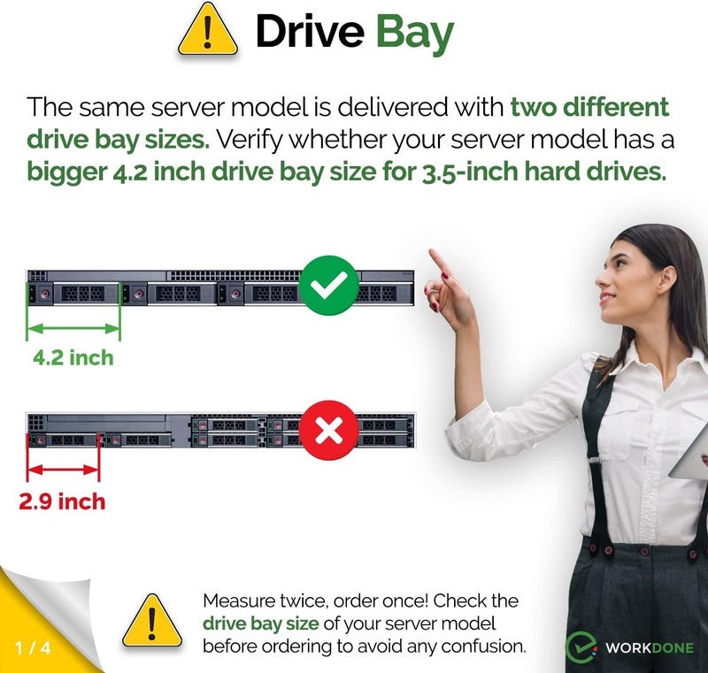 WORKDONE 3.5 inch Hard Drive Caddy - Compatible for Dell PowerEdge Servers - 14th Gen R440 R540 R640 R740 R740xd2 R6415 R7425 More - Bright LED Hot Swap SAS SATA Bracket Tray - with Setup Manual - Image 2