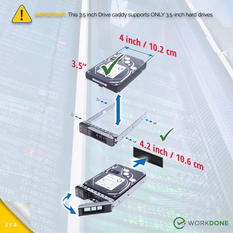 WORKDONE 3.5 inch Hard Drive Caddy - Compatible for Dell PowerEdge Servers - 14th Gen R440 R540 R640 R740 R740xd2 R6415 R7425 More - Bright LED Hot Swap SAS SATA Bracket Tray - with Setup Manual - Image 4