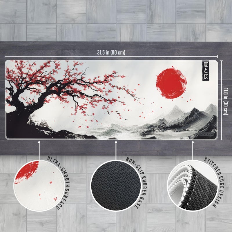 DOTTICO XL Japanese Cherry Blossom Gaming Mouse Pad for Desk- Large Sakura Desk Mat for Keyboard & Mouse - Non-Slip, Water-Resistant, Stitched Edges - 31.5x11.8 in (X-Large) - Image 3