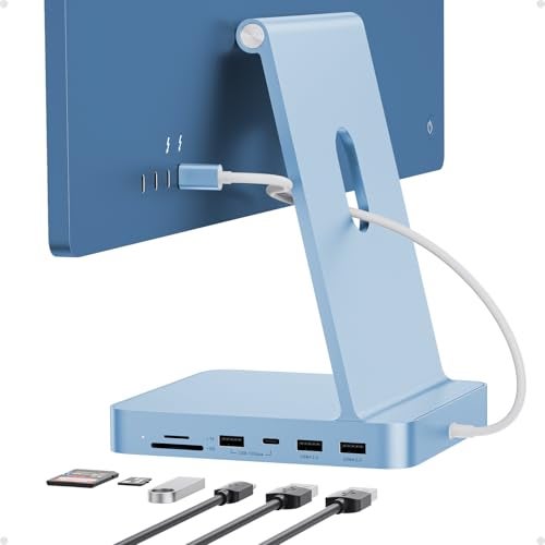 PULWTOP USB C HUB for iMac 24 inch 2021/2023/2024, PULWTOP USB Hub Adapter iMac Accessories for iMac M1/M3/M4 with USB C 10Gbps 3*USB A SD/TF, Docking Station Support Expand M.2 SSD (Not Included),Blue - Image 1