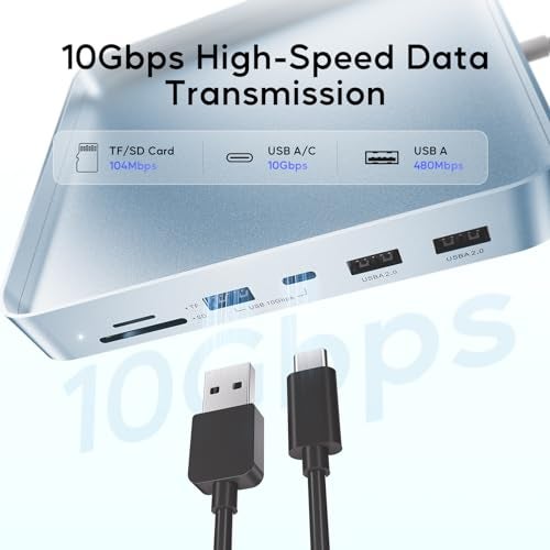 PULWTOP USB C HUB for iMac 24 inch 2021/2023/2024, PULWTOP USB Hub Adapter iMac Accessories for iMac M1/M3/M4 with USB C 10Gbps 3*USB A SD/TF, Docking Station Support Expand M.2 SSD (Not Included),Blue - Image 4