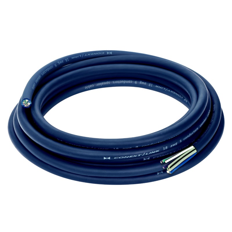 Conext Link MSC91820 20 Feet 9 Conductors Blue Speed Wire Primary Wire Speaker Cable 18 AWG Gauge GA 100 OFC Copper Stranded Trailer 11993