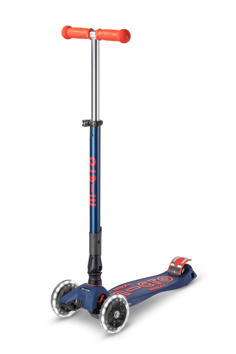 Micro Kickboard - Maxi Deluxe Foldable LED - Three Wheeled, Lean-to-Steer, Fold-to-Carry Swiss-Designed Micro Scooter for Kids with Motion-Activated Light-Up Wheels for Ages 5-12 (Blue) - Image 1