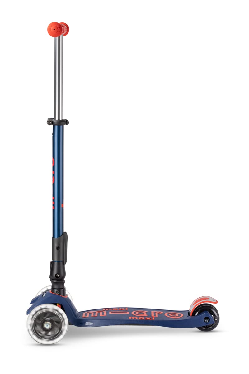 Micro Kickboard - Maxi Deluxe Foldable LED - Three Wheeled, Lean-to-Steer, Fold-to-Carry Swiss-Designed Micro Scooter for Kids with Motion-Activated Light-Up Wheels for Ages 5-12 (Blue) - Image 3