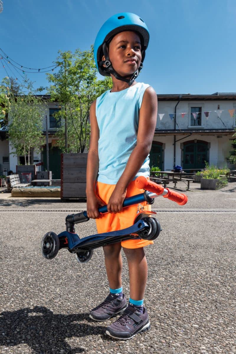 Micro Kickboard - Maxi Deluxe Foldable LED - Three Wheeled, Lean-to-Steer, Fold-to-Carry Swiss-Designed Micro Scooter for Kids with Motion-Activated Light-Up Wheels for Ages 5-12 (Blue) - Image 2
