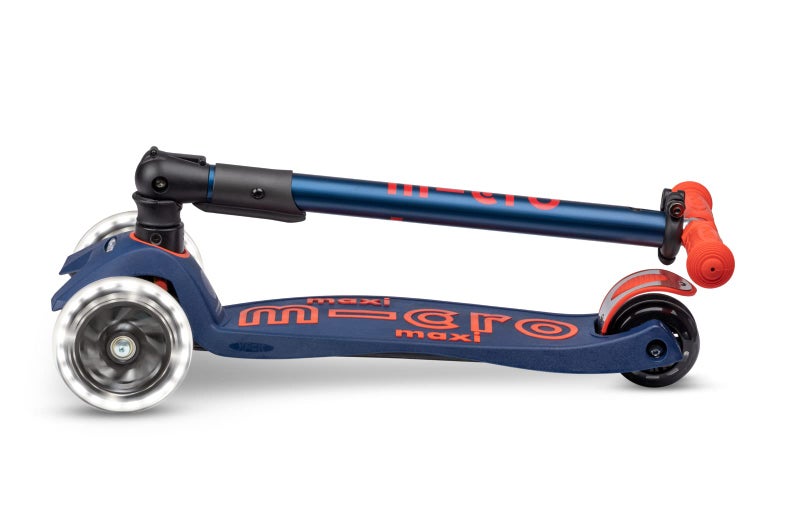 Micro Kickboard - Maxi Deluxe Foldable LED - Three Wheeled, Lean-to-Steer, Fold-to-Carry Swiss-Designed Micro Scooter for Kids with Motion-Activated Light-Up Wheels for Ages 5-12 (Blue) - Image 4