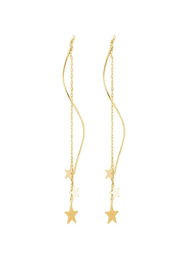 SLUYNZ Sterling Silver Stars Dangle Earrings Chain for Women Teen Girls Curve Stars Dangle Earrings Long Threader (B-Yellow) - Image 1