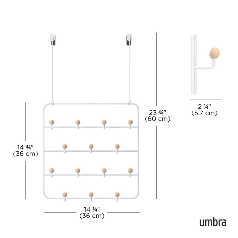 Umbra Estique Over The Door Coat Rack & Multi-Use Organizer, For Coats, Bags, Hats & More, White/Natural - Image 3