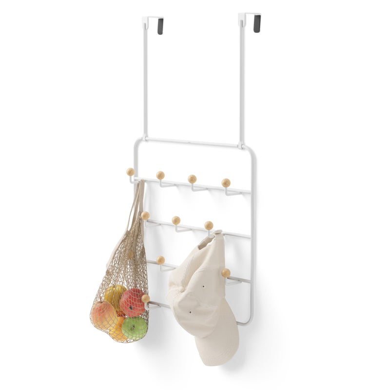 Umbra Estique Over The Door Coat Rack & Multi-Use Organizer, For Coats, Bags, Hats & More, White/Natural - Image 1