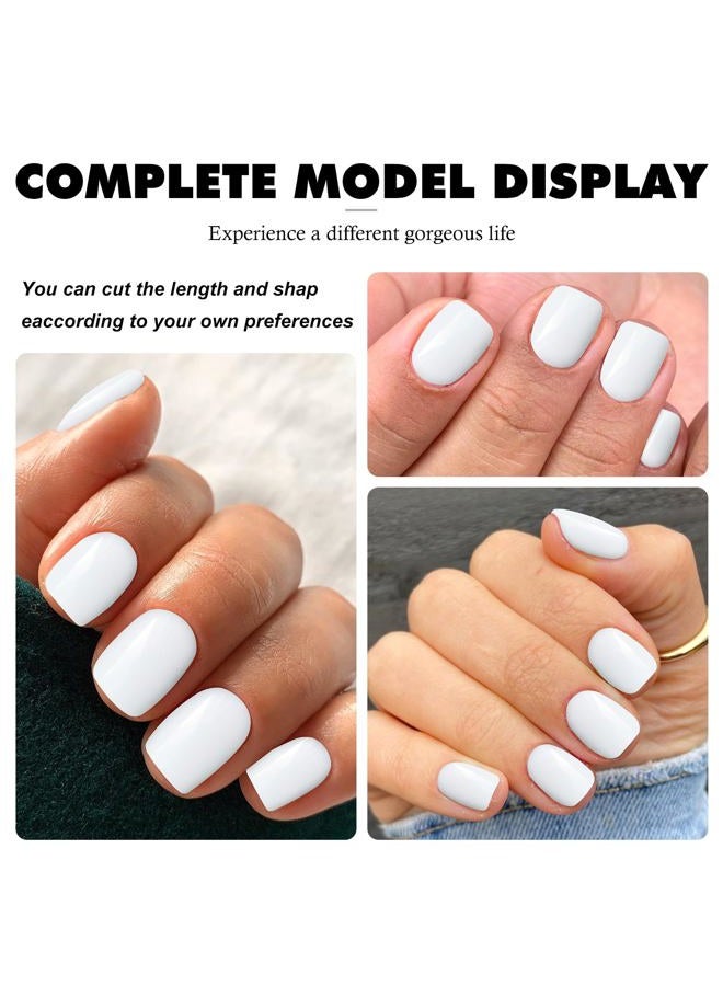 LuckForever Short Press on Nails 240pc Glossy White Press on Nails Short Square Round Fake Nails Full Cover 10 Sheets Nail Adhesive Tabs,Small Wooden Sticks and Nail Files False Nails for Women - Image 5
