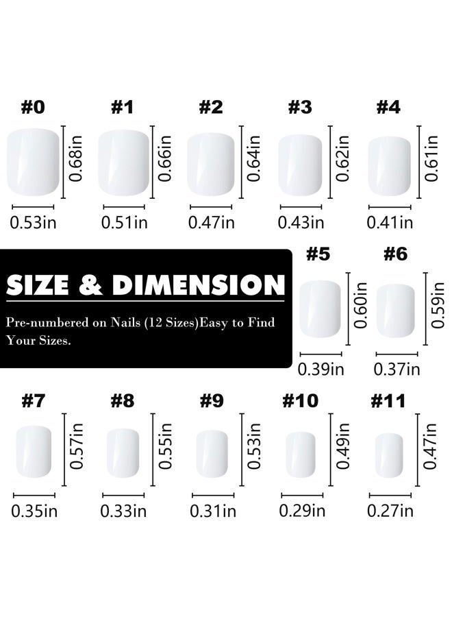 LuckForever Short Press on Nails 240pc Glossy White Press on Nails Short Square Round Fake Nails Full Cover 10 Sheets Nail Adhesive Tabs,Small Wooden Sticks and Nail Files False Nails for Women - Image 2