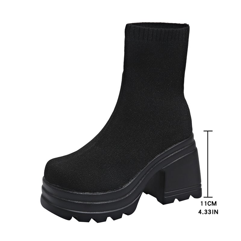 Plus Size Independent Station High Heel Short Boots Classic Simple Thick Heel Round Toe Martin Four Seasons Fashion Boots - Image 1