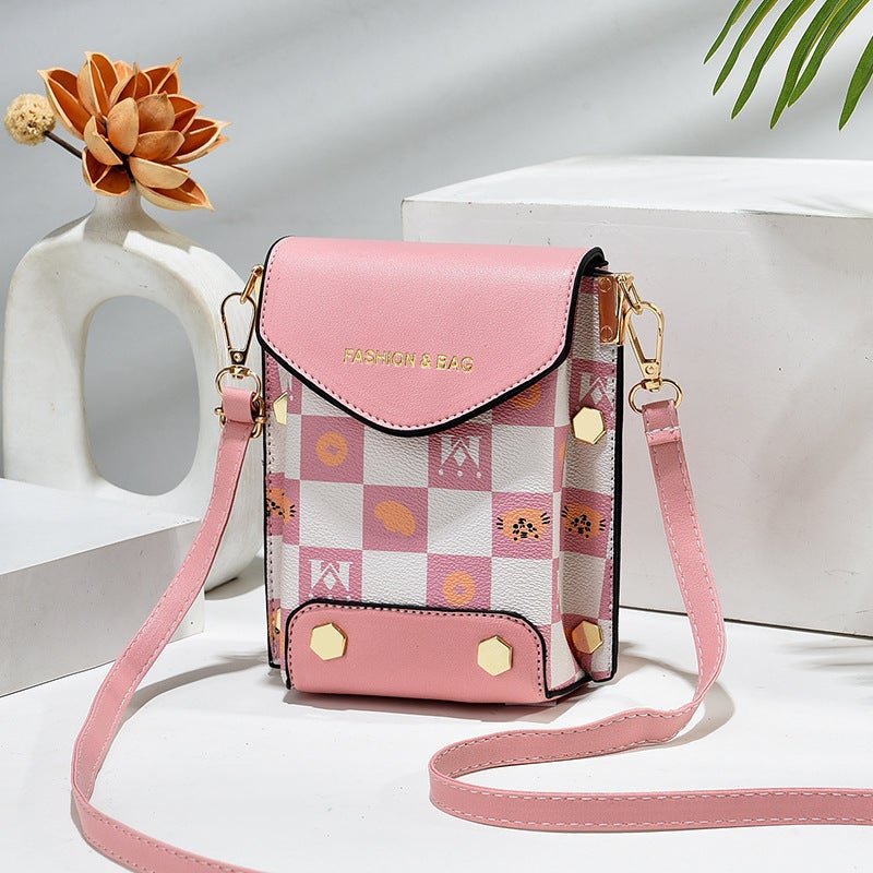 Plaid Printed Silk Scarf Mobile Phone Bag Chain Shoulder Popular Crossbody Bag Vertical Small Square Bag High-End Mini Mobile Phone Bag - Image 1