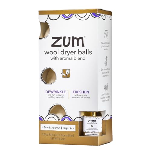 Zum Indigo Wild Laundry Dryer Balls Kit - Wool Laundry Balls for The Dryer - Essential Oil Spray - Reusable Drying Balls for Laundry - Frankincense & Myrrh - (3 Dryer Balls, 1 Aroma Blend) - Image 1