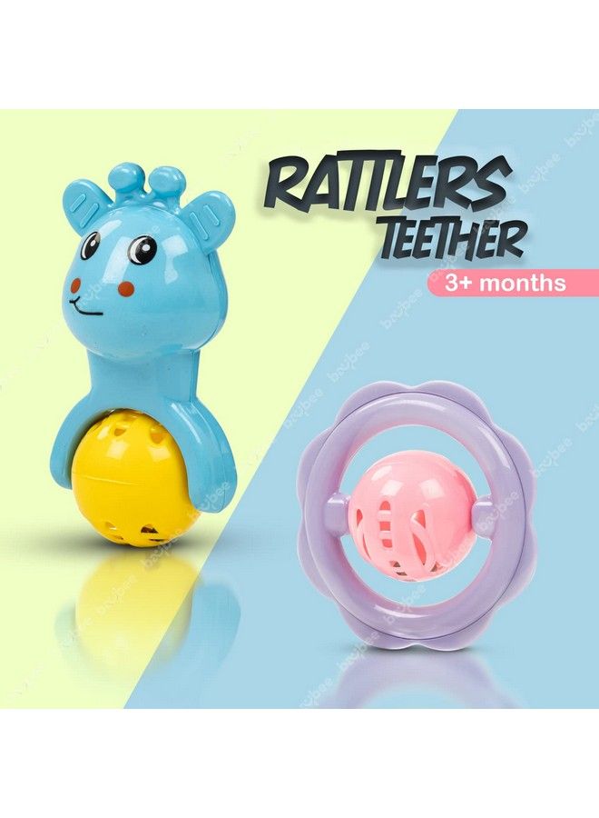 BAYBEE مجموعة ألعاب جرس الأطفال 7 قطع للأطفال غير سامة مع حواف ناعمة؛ هدايا للمواليد الجدد؛ مجموعة جرس للأطفال الرضع من 3 إلى 12 شهرًا للأولاد والبنات (7 قطع) - Image 3