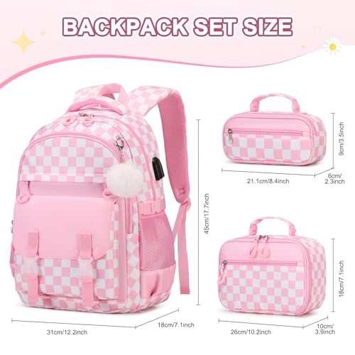 Scothen Backpack for Girls 3PCS Girls Backpack for School with Lunch Bag Pencil Case Kids Bookbag Kindergarten Elementary Middle School Bag with USB Charging Port - Image 3