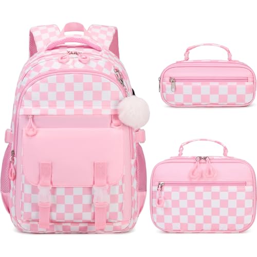 Scothen Backpack for Girls 3PCS Girls Backpack for School with Lunch Bag Pencil Case Kids Bookbag Kindergarten Elementary Middle School Bag with USB Charging Port - Image 1