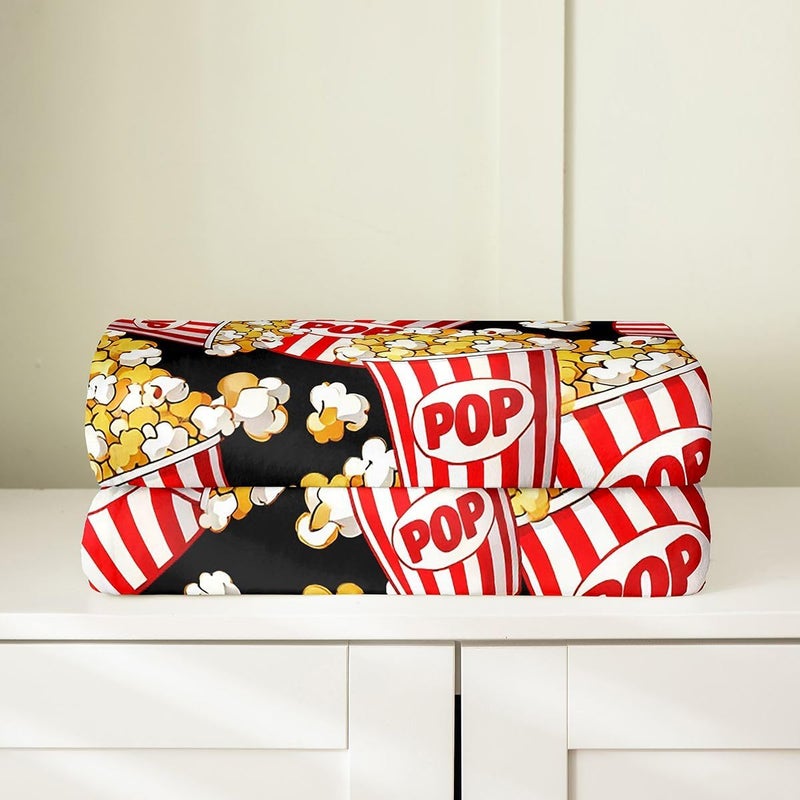 Feelyou Popcorn Fleece Throw Blanket,Kids Movie Theater Flannel Fuzzy Blanket for Bed Sofa Couch,Vintage Cinema Movie Theater Bed Blanket Cinema Food Breathable Plush Blanket Room Decor 40"x50" - Image 4